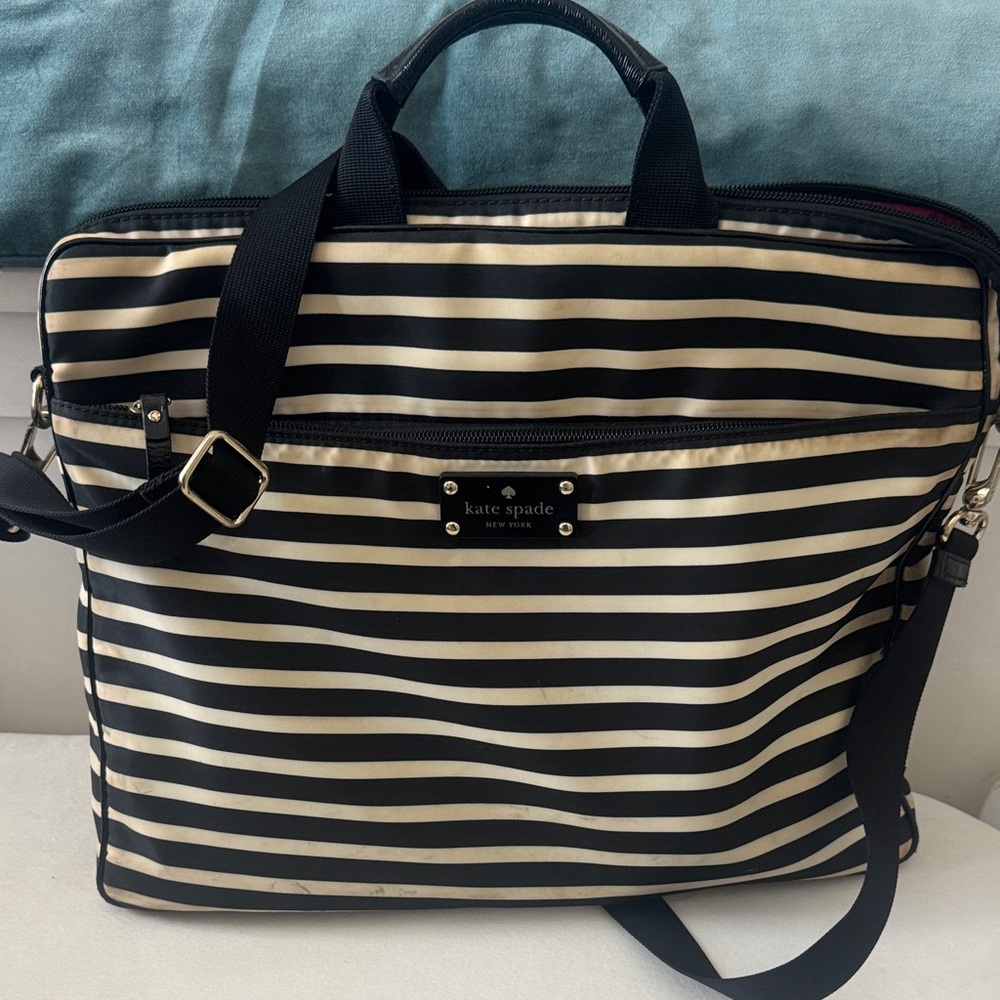 Kate Spade Black and Tan Striped Laptop Bag